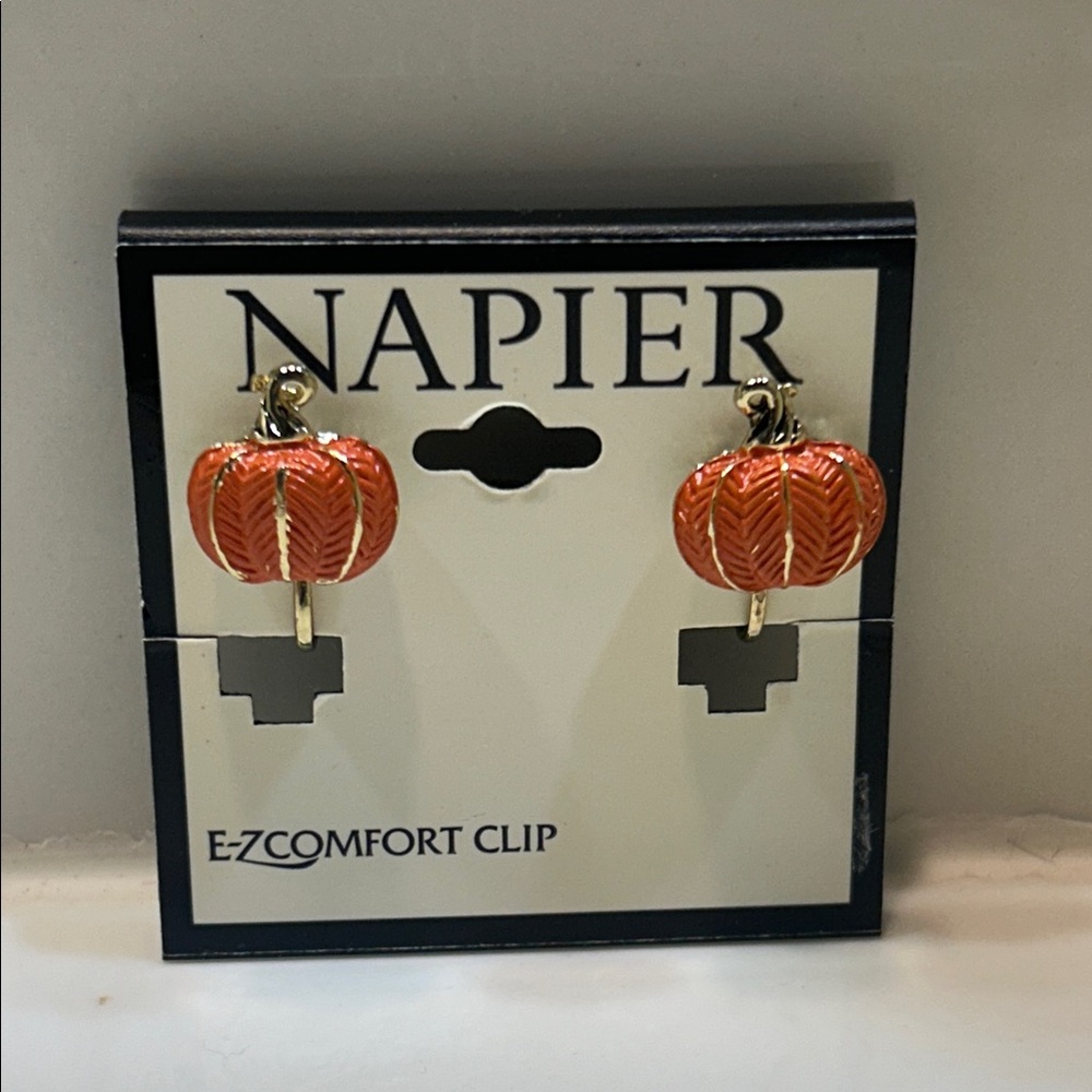 Napier Festive Orange Pumpkin Clip-On Earrings